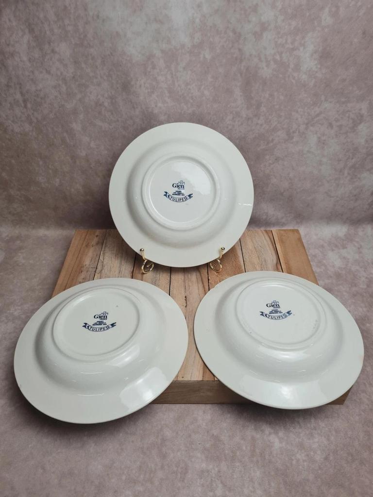 Lot de 3 assiettes creuses Gien modèle Tulipes bleu ancien 🌿💙
