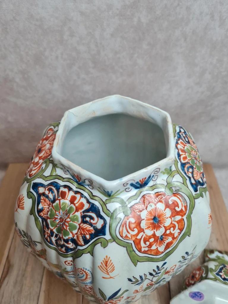 Potiche couverte ancienne faïence Desvres Fourmaintraux Xixe décor chinoiserie chien de Fô