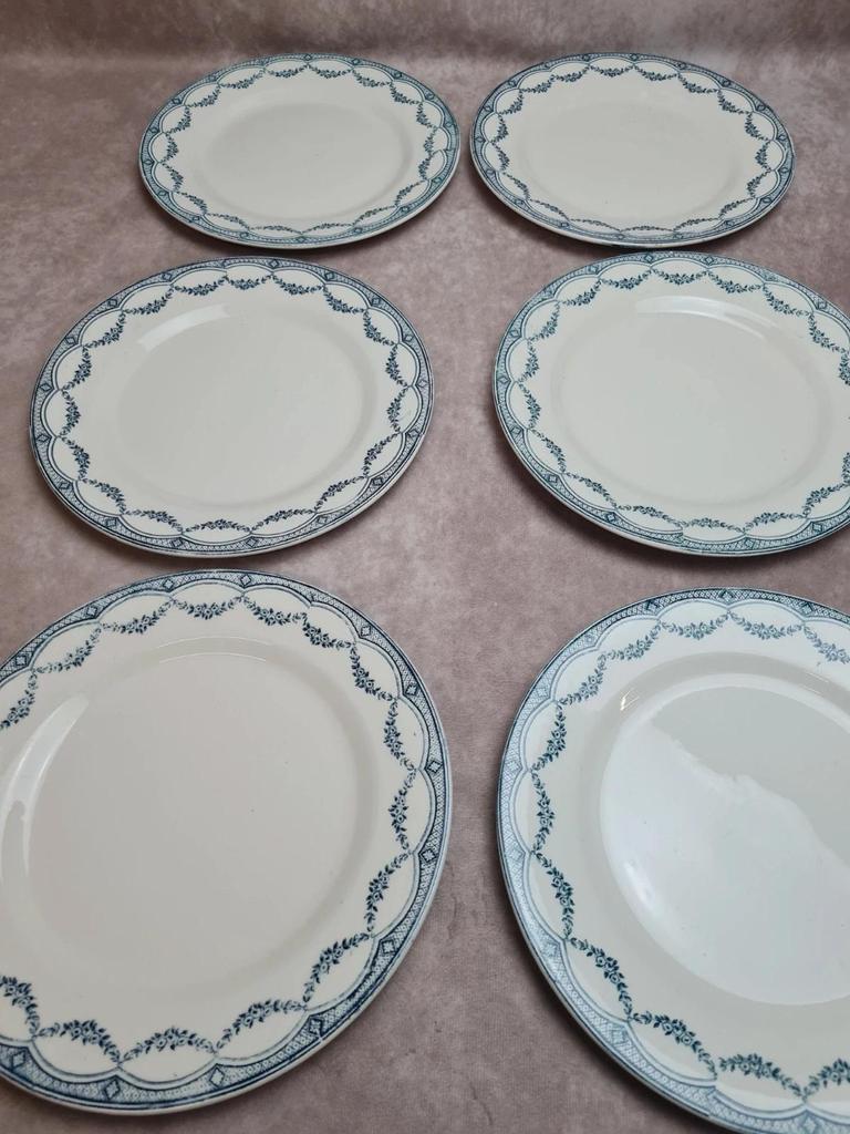 Lot de 12 assiettes plates anciennes Salins “petit Trianon” terre de fer bleu 💙