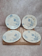 Lot 4 assiettes à dessert anciennes Terre de Fer décor œillet bleu 💙