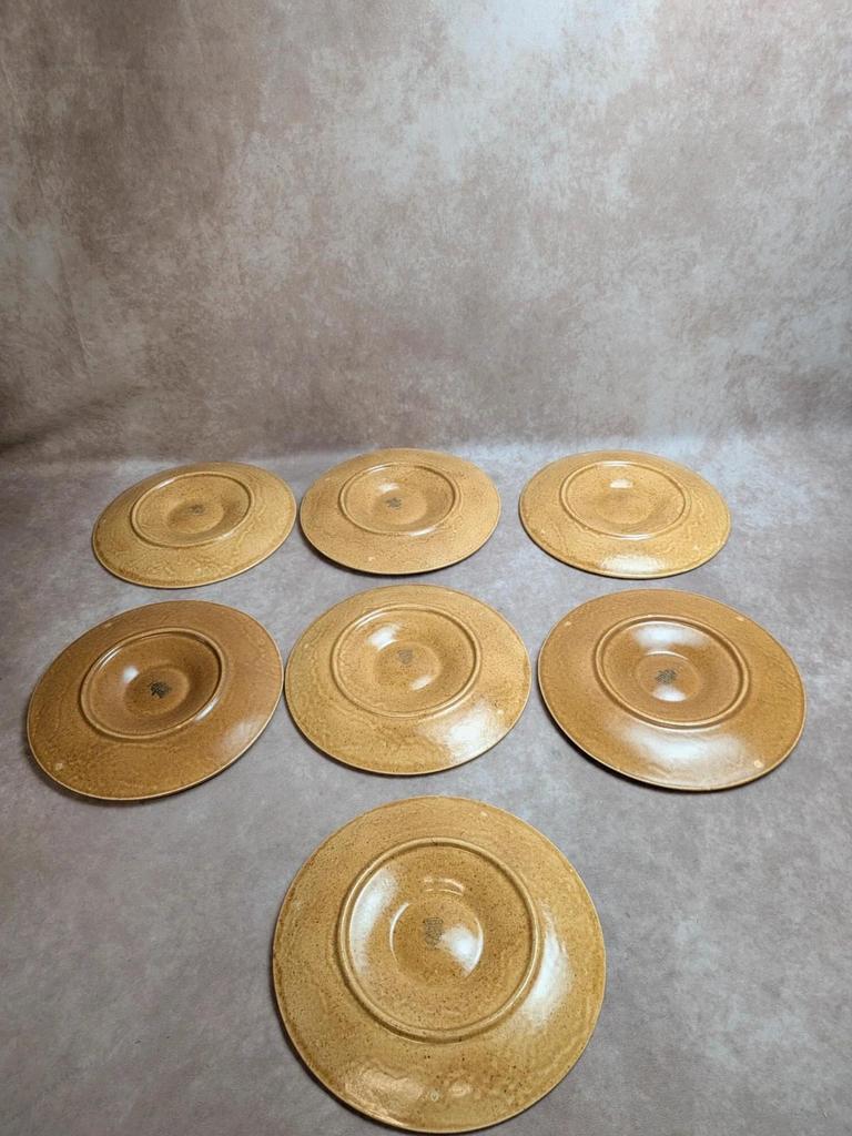 Lot de 7 assiettes à huîtres Longchamp barbotine coquillages vintage
