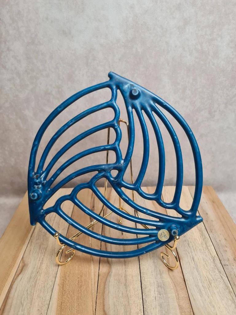 Dessous de plat vintage bleu forme feuille 🍃 fonte/fer recouvert plastique rétro design