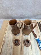 Set à salade vintage céramique & bois – Huilier/vinaigrier + couverts