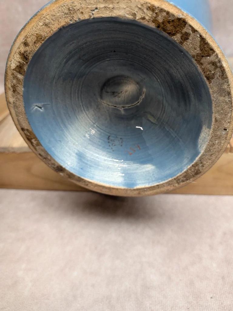 Vase Art Déco Maurice Pinon Tours céramique bleue décor stylisé