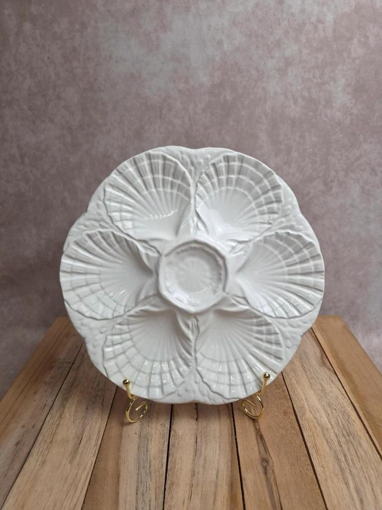 Assiette à huîtres / coquillages Sarreguemines – Faïence blanche vintage