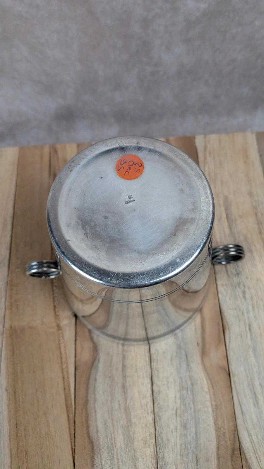 Seau à glaçons ancien en métal argenté avec pince – esprit bistrot chic