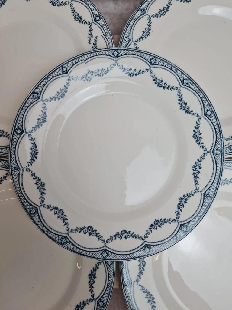 Lot de 6 assiettes à dessert anciennes Salins “petit Trianon” terre de fer bleu 💙🍰