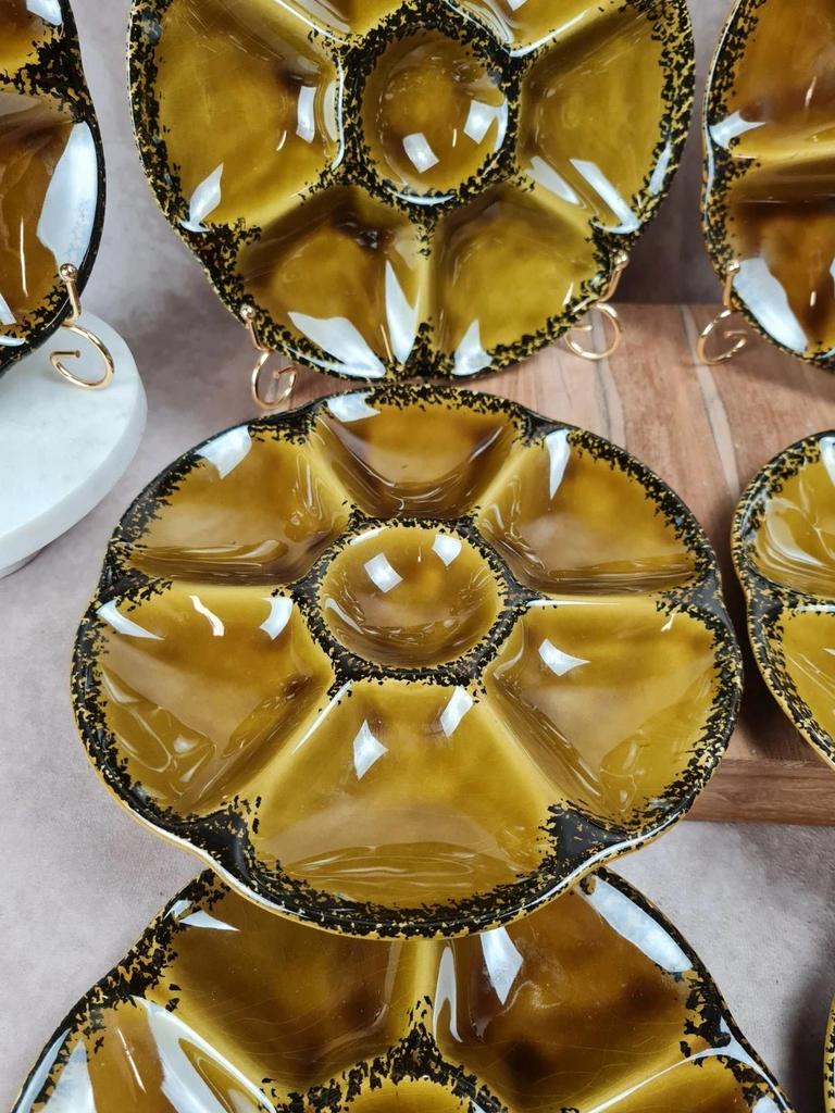 Lot de 8 assiettes à huîtres Gien, magnifique service vintage