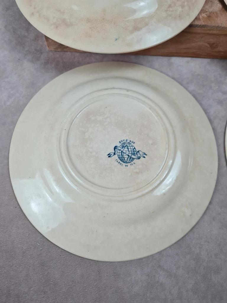 Lot de 6 assiettes plates anciennes – Vieillard & Cie Bordeaux, modèle Clématite 💙 Terre de Fer