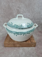 Soupière ancienne Longwy 🍃🌼 en faïence française – décor fleuri vert