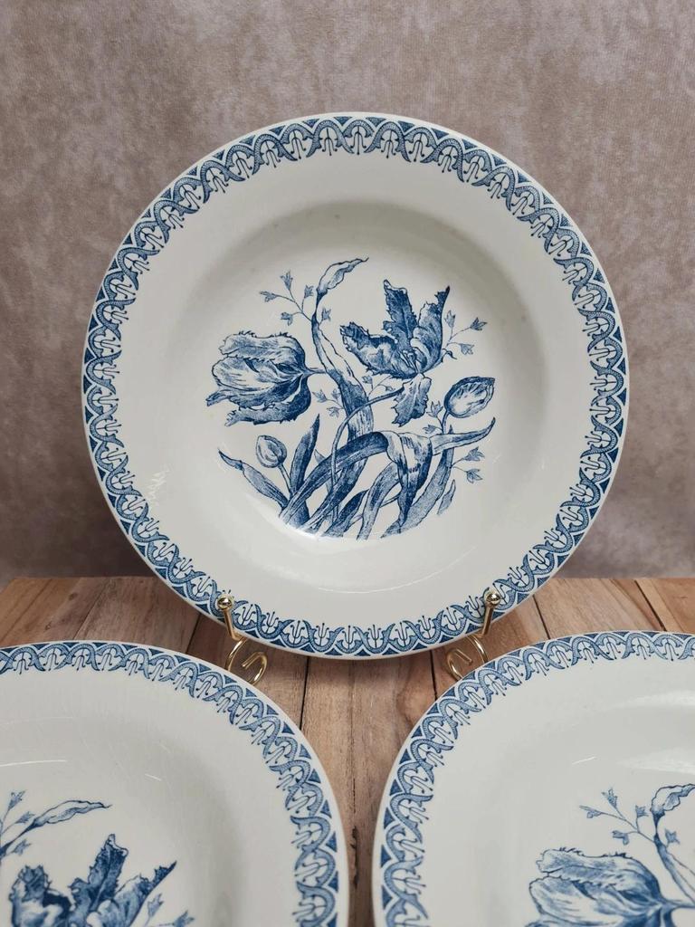 Lot de 3 assiettes creuses Gien modèle Tulipes bleu ancien 🌿💙