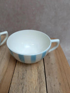 Lot de 6 tasses Terre de Fer Digoin France rayures bleues vintage