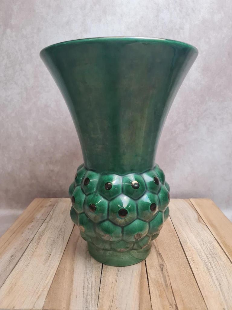 Grand vase Saint-clément modèle Ananas 🍍 vert – design Blanche Letalle – pièce vintage