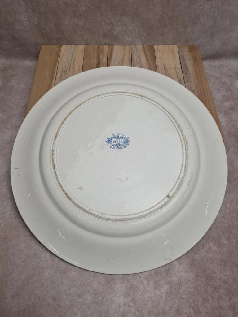 Grand plat Terre de Fer Sarreguemines Perse décor oriental bleu Xixe