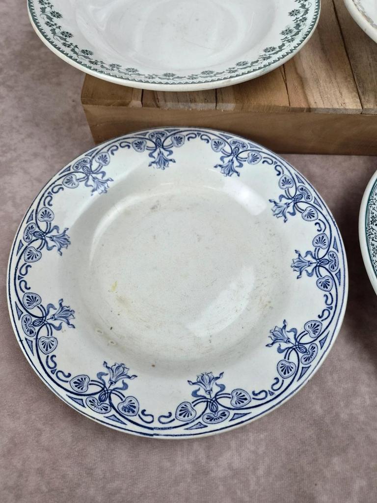 Lot de 6 assiettes creuses dépareillées vintage Terre de Fer & faïence ancienne