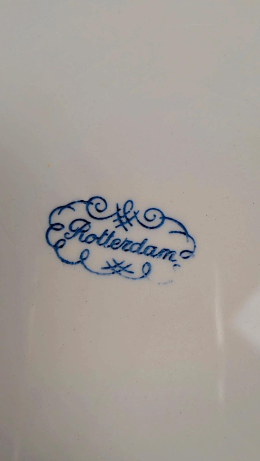 Lot de 6 assiettes plates anciennes Rotterdam décor bleu moulin