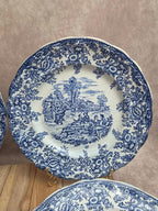 Lot de 6 assiettes plates décor Toile de Jouy bleu – Style Lunéville / campagne romantique