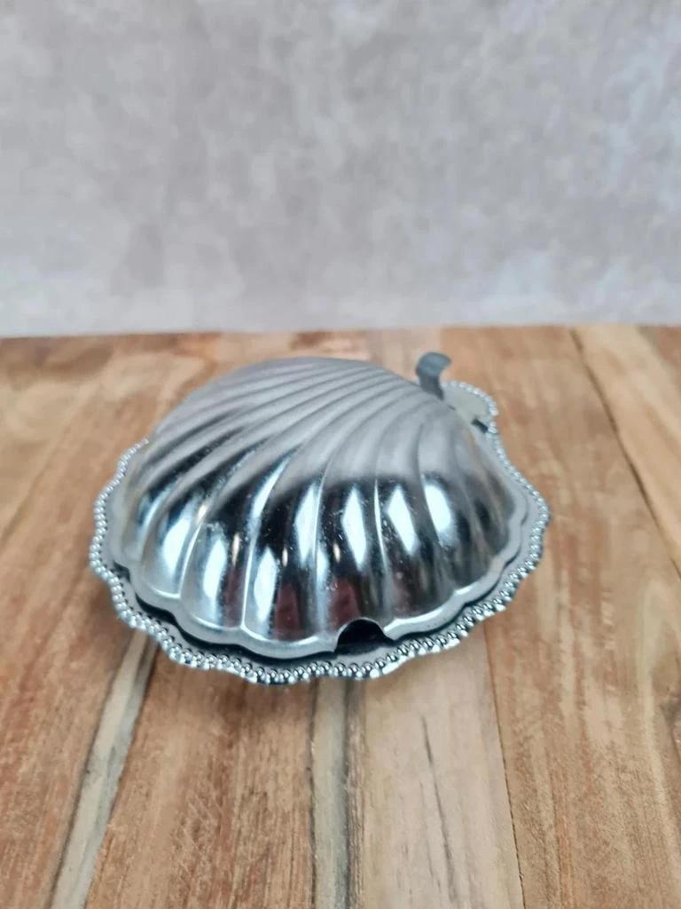 🌊 Beurrier vintage coquille en verre bleu et métal argenté