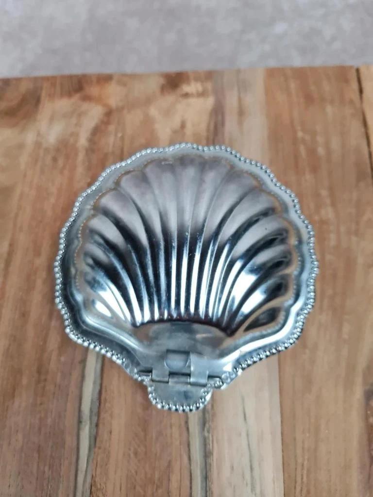 🌊 Beurrier vintage coquille en verre bleu et métal argenté
