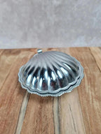 🌊 Beurrier vintage coquille en verre bleu et métal argenté