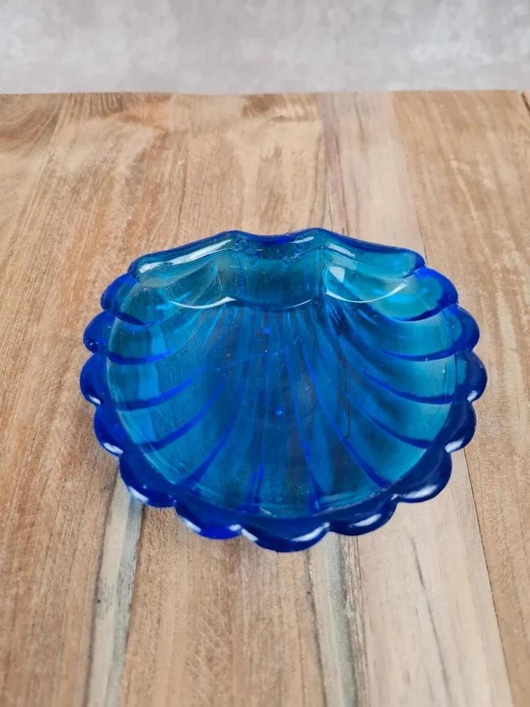 🌊 Beurrier vintage coquille en verre bleu et métal argenté