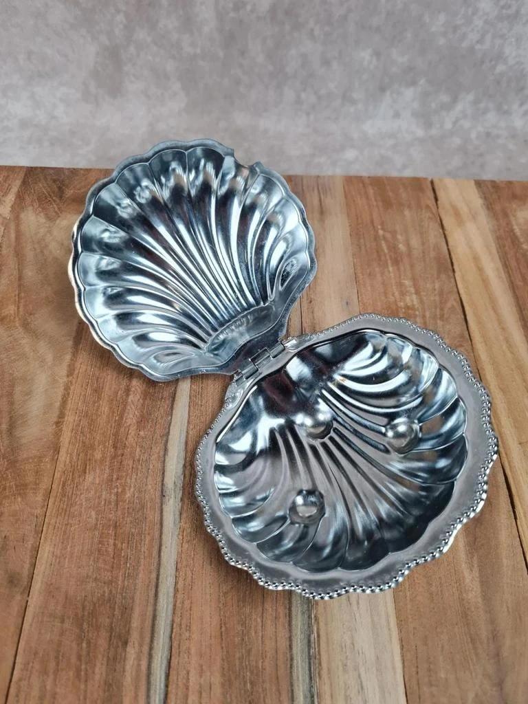 🌊 Beurrier vintage coquille en verre bleu et métal argenté