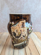 Pot de fleurs ancien en barbotine Théodore Lefront – coq et poule – Xixe