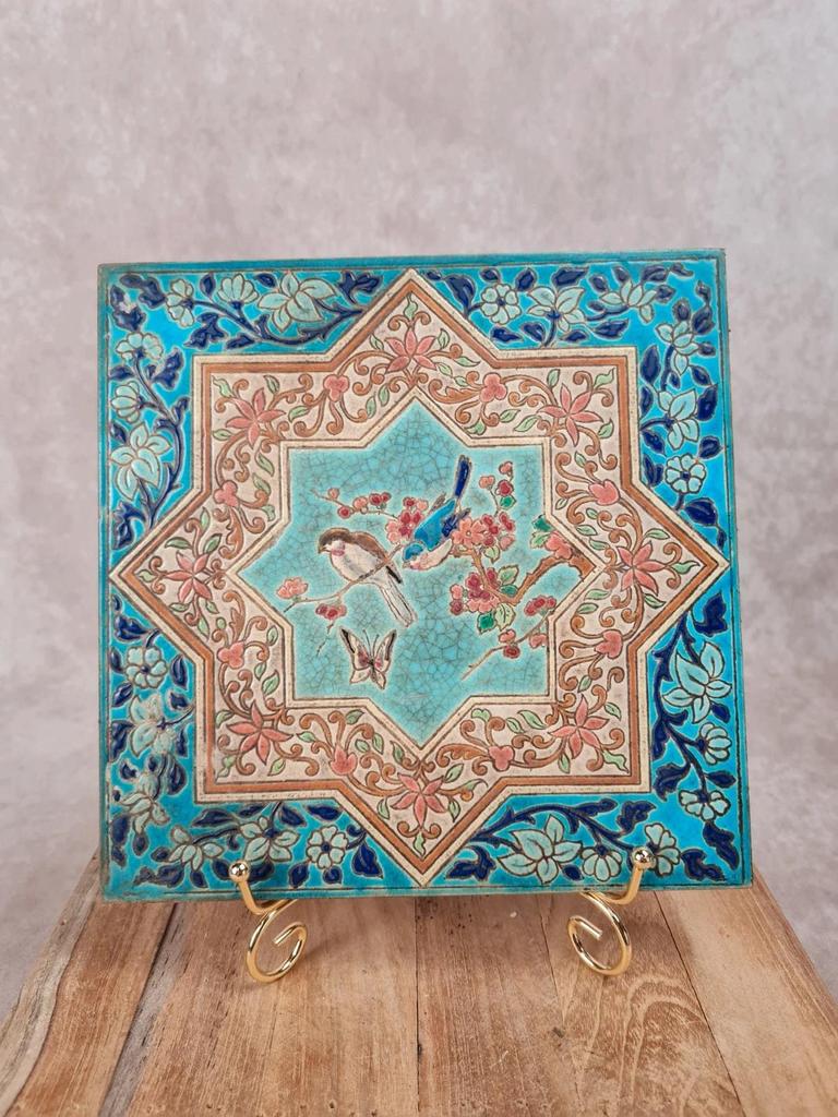 Carreau ancien Longwy décor oriental 🌿 faïence émaillée