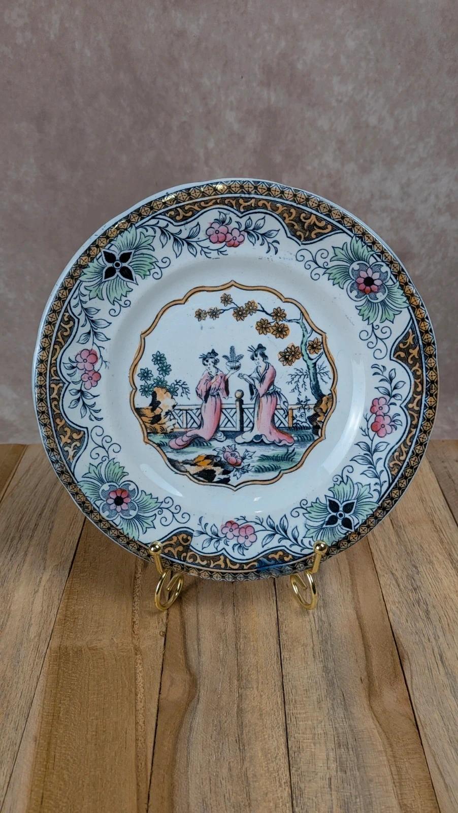 Assiette ancienne K&g Lunéville décor scène asiatique