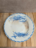 Compotier sur pied bas Terre de fer Hb Choisy-le-roi – Décor oiseaux bleu