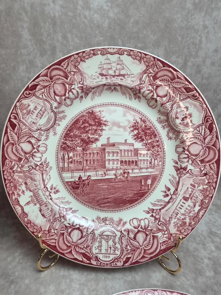 Lot 4 Assiettes Wedgwood Georgia Historical Plates Mulberry Angleterre Vintage