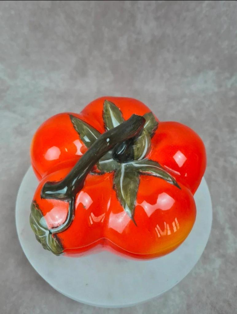 Boîte céramique vintage Mancioli – forme tomate / Citrouille – faïence italienne années 60