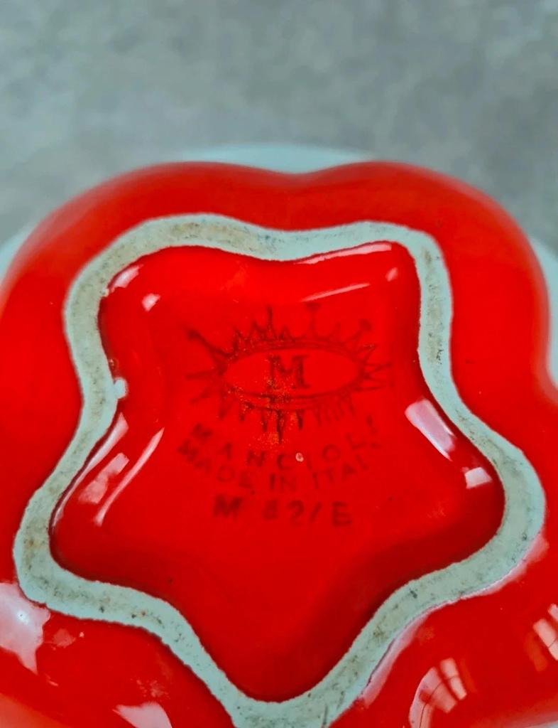 Boîte céramique vintage Mancioli – forme tomate / Citrouille – faïence italienne années 60