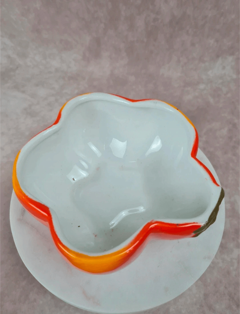 Boîte céramique vintage Mancioli – forme tomate / Citrouille – faïence italienne années 60