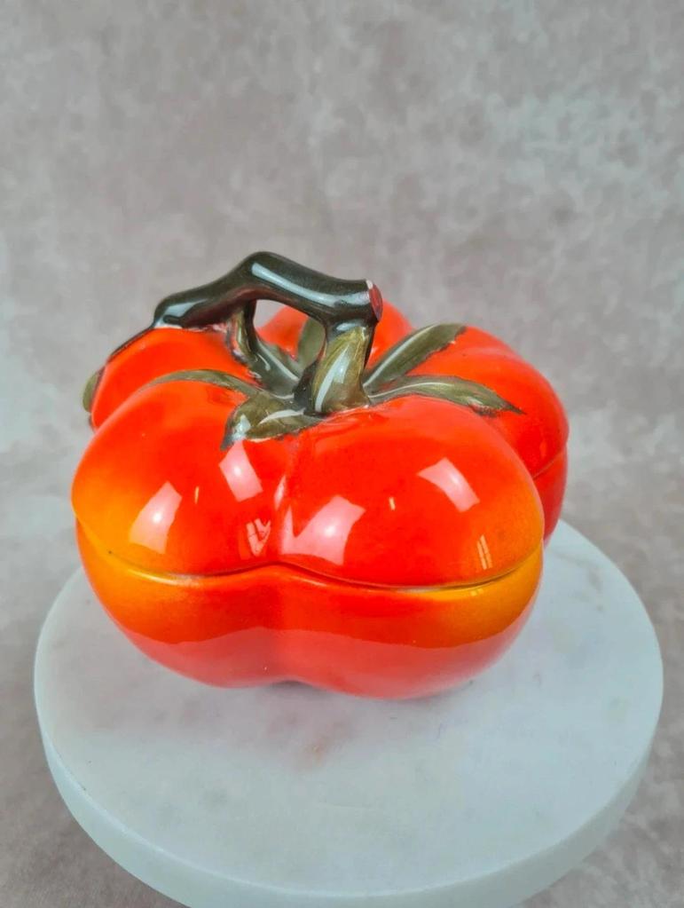 Boîte céramique vintage Mancioli – forme tomate / Citrouille – faïence italienne années 60