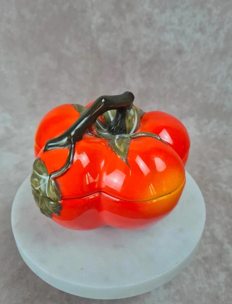 Boîte céramique vintage Mancioli – forme tomate / Citrouille – faïence italienne années 60