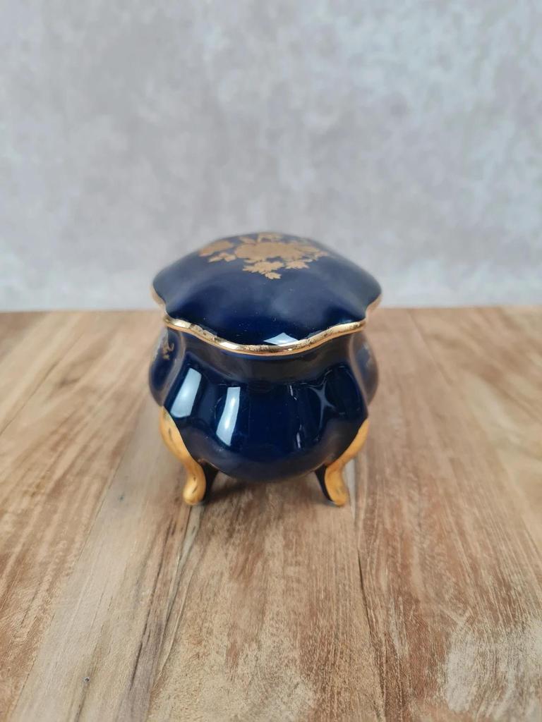 💙 Boîte en porcelaine de Limoges bleu cobalt & dorure fine 💛