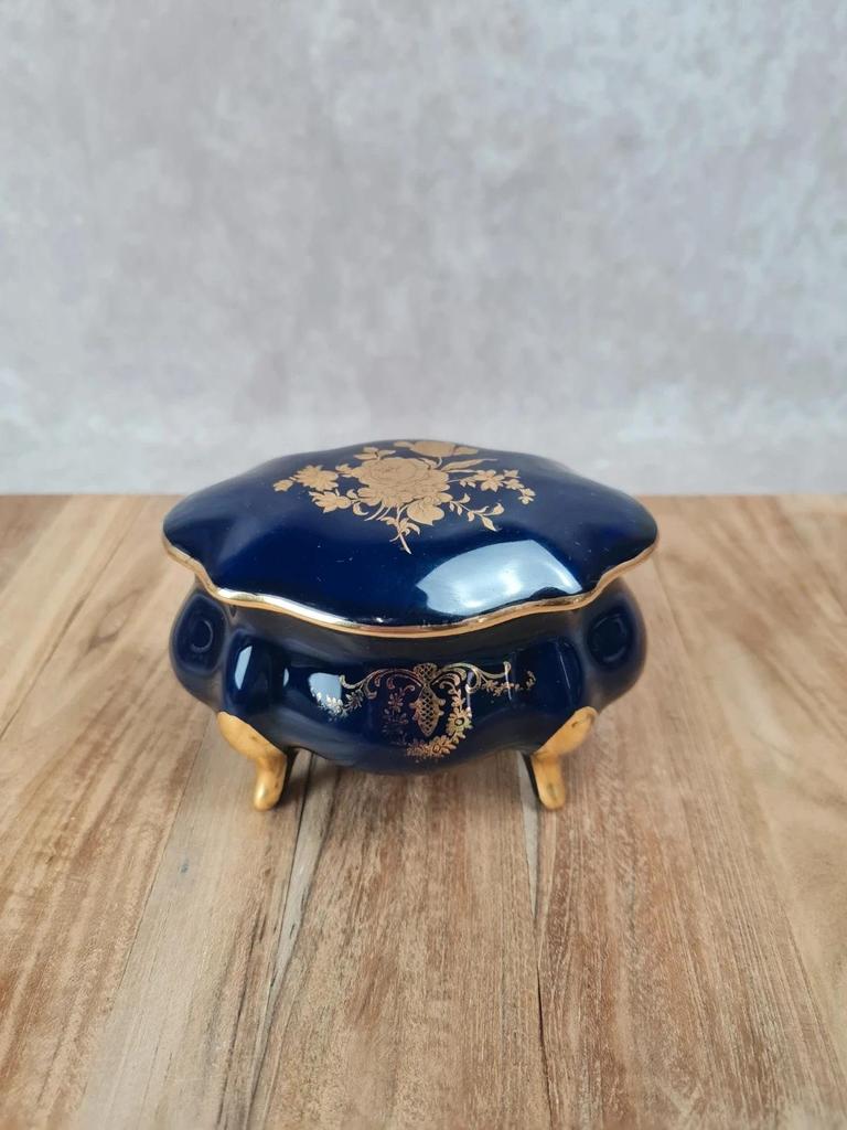 💙 Boîte en porcelaine de Limoges bleu cobalt & dorure fine 💛