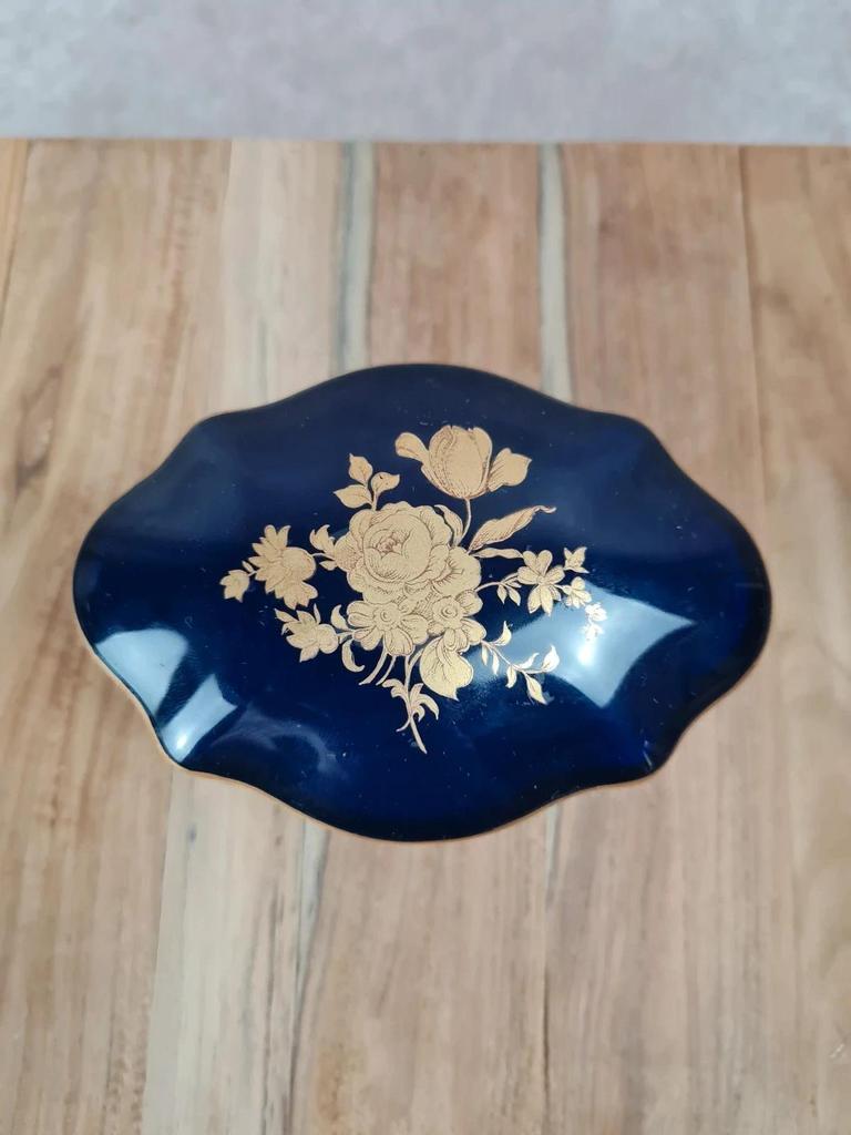 💙 Boîte en porcelaine de Limoges bleu cobalt & dorure fine 💛