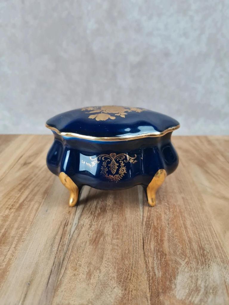 💙 Boîte en porcelaine de Limoges bleu cobalt & dorure fine 💛