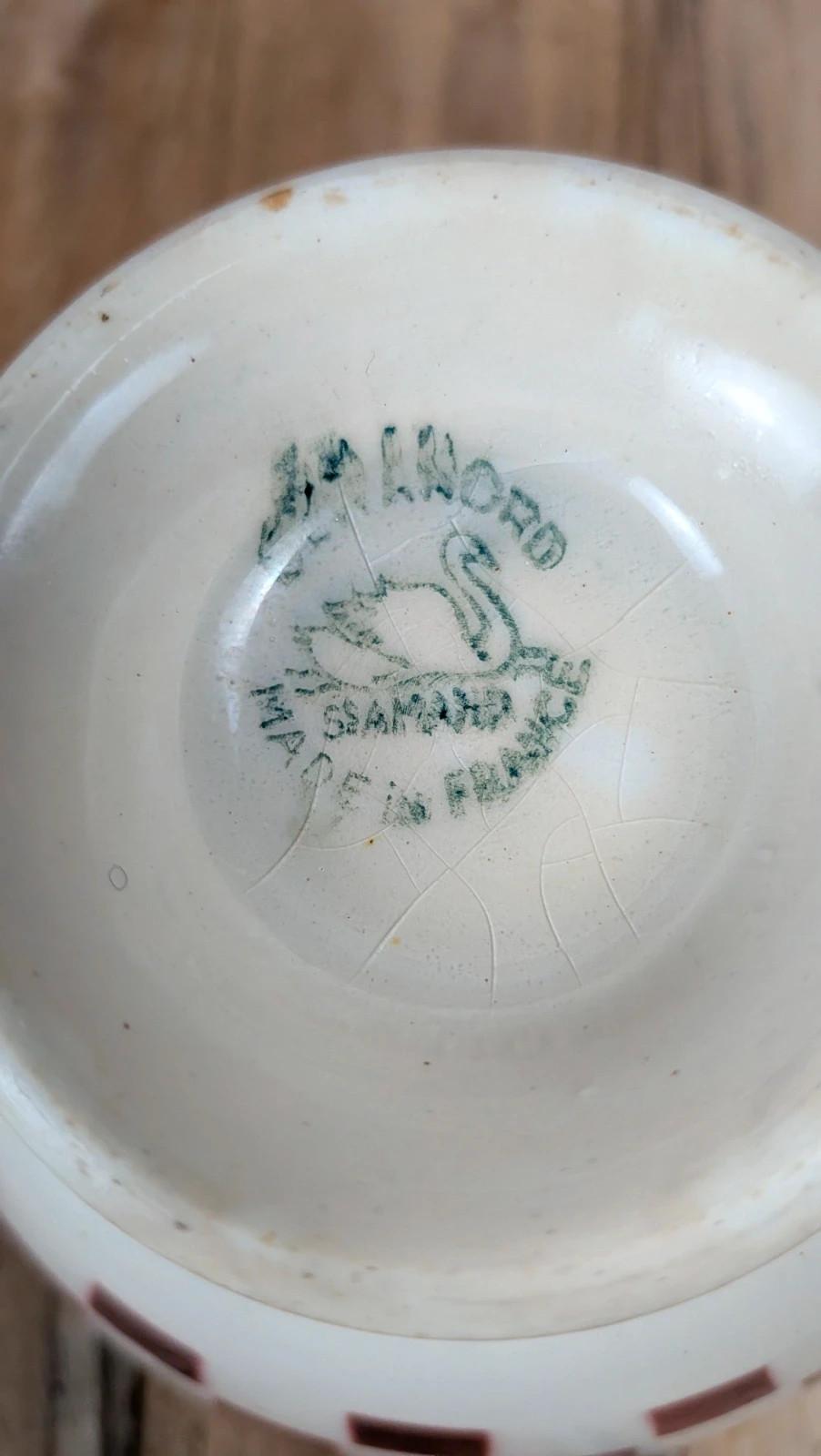 Bol ancien Saint - amand – décor damier rouge – faïence vintage