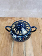 Bonbonnière ancienne en faïence bleu cobalt dorée – fin Xixe / début Xxe