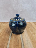 Bonbonnière ancienne en faïence bleu cobalt dorée – fin Xixe / début Xxe