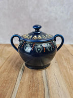 Bonbonnière ancienne en faïence bleu cobalt dorée – fin Xixe / début Xxe