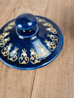 Bonbonnière ancienne en faïence bleu cobalt dorée – fin Xixe / début Xxe