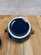 Bonbonnière ancienne en faïence bleu cobalt dorée – fin Xixe / début Xxe