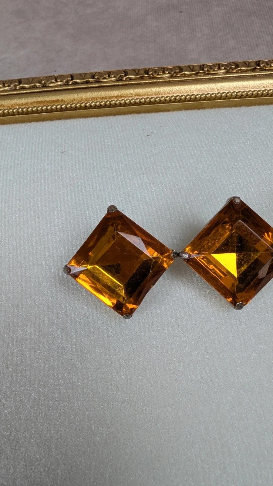 Boucles d’oreilles vintage à clips ambre orangé