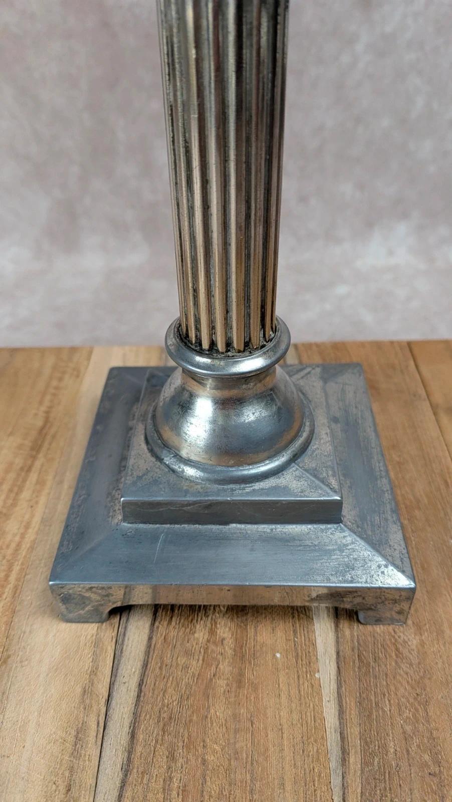 Bougeoir colonne métal argenté – Style corinthien