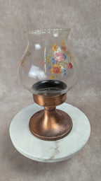 Bougeoir vintage en cuivre et verre fleuri