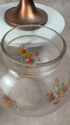 Bougeoir vintage en cuivre et verre fleuri